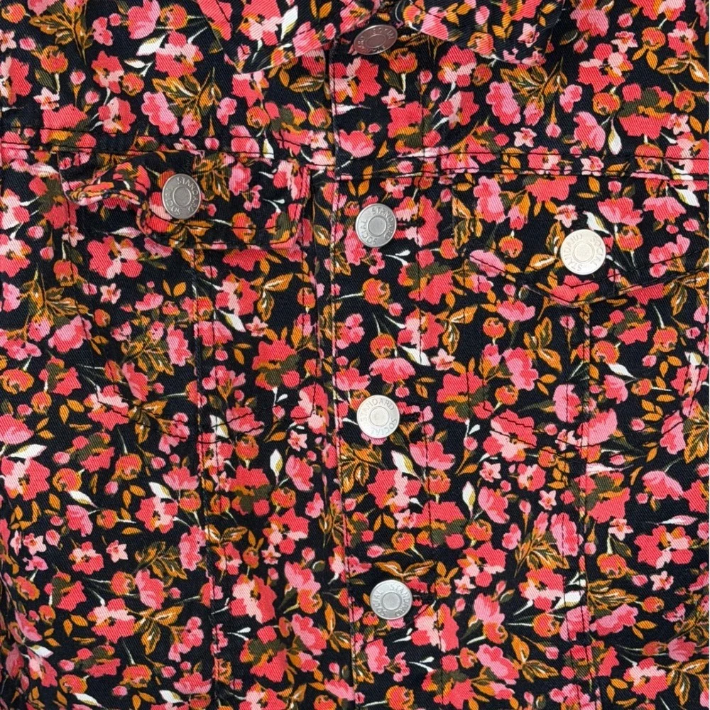 Social Standard Sanctuary Girls Floral Denim Jacket Pink Orng Blck L 10-12 0386
